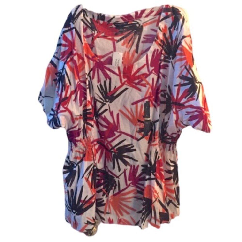 Banana Republic NEW Tropical Cotton Tunic Shirt Palm Floral Print Fit Flare‎ L
